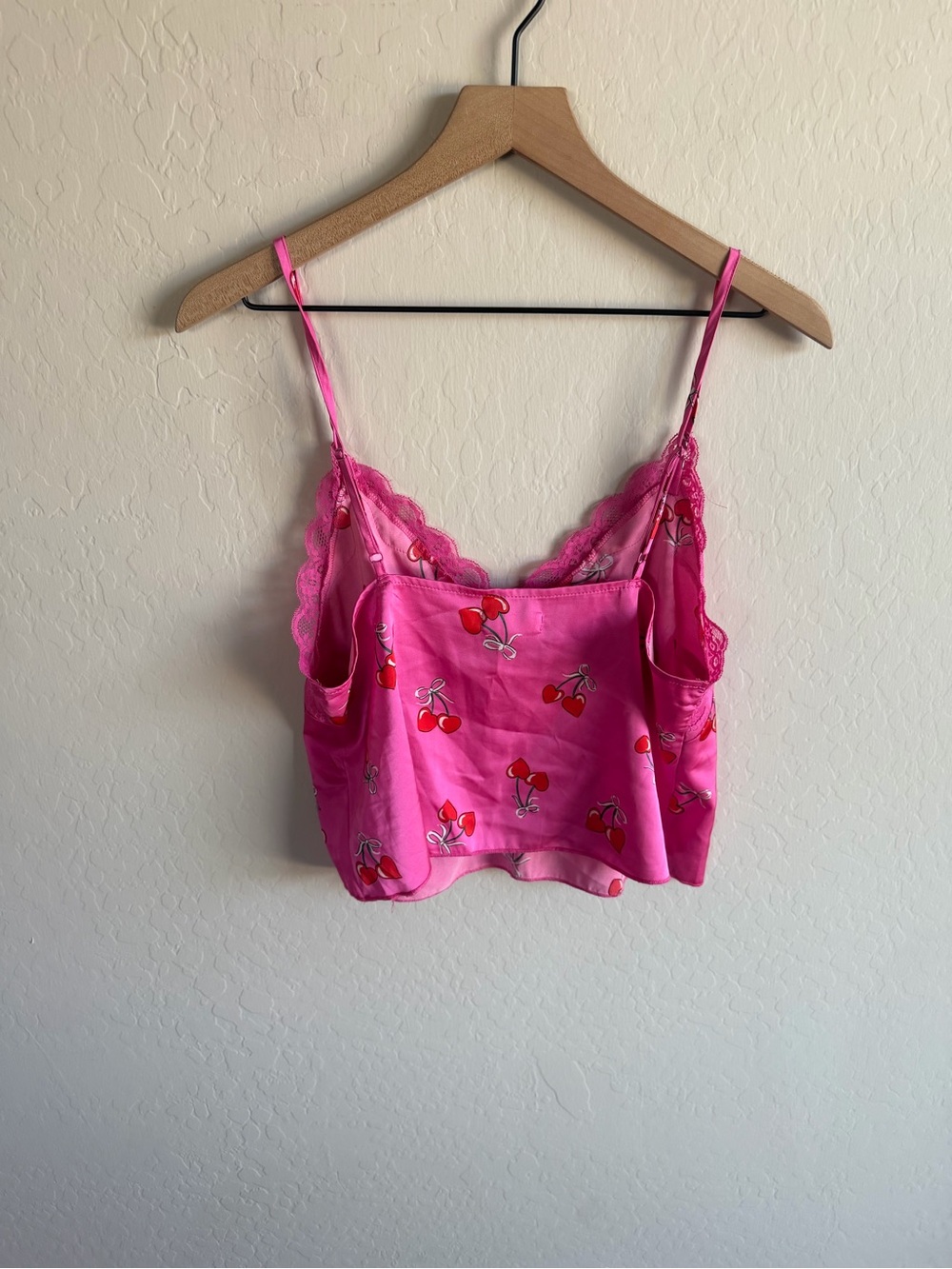 Pink Cherry Bows Lace Satin Cami Size M 90s Y2K Barbiecore Coquette Whimsy Fairy - Picture 5 of 5